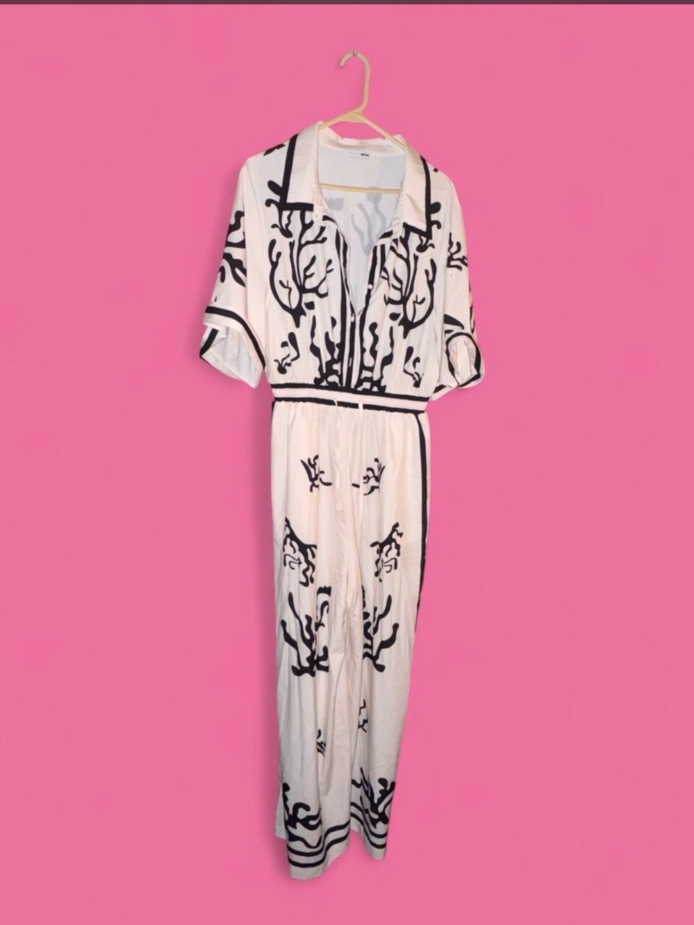 White & Black Patterned Jumpsuit